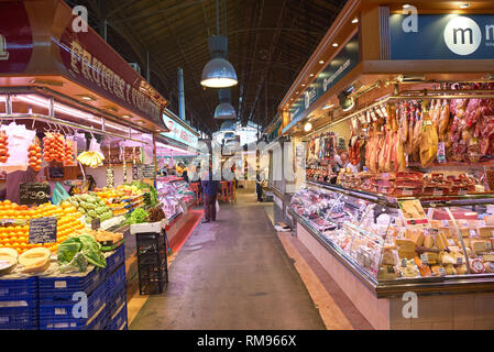 BARCELONA, SPAIN - NOVEMBER 20, 2015: inside La Boqueria in Barcelona. The Mercat de Sant Josep de la Boqueria is a large public market and one of the Stock Photo