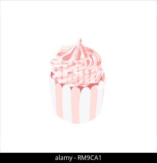 Vector hand-drawn sweet cupcake. Muffin isolated on white Delicious pink dessert Stock Vector