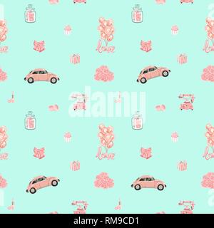 Seamless vector pattern with romantic objects in rose gold Stock Vector