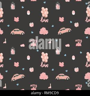Seamless vector pattern with romantic objects in rose gold color. Stock Vector
