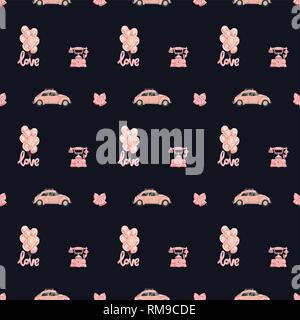 Seamless vector pattern with romantic objects in rose gold color. Stock Vector