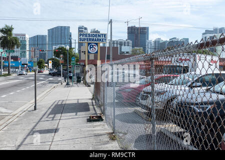 Looking along SW 8th street towards downtown in Miami, Florida. Stock Photo