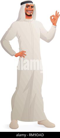 Arab man showing OK hand sign. Isolated vector illustration. Stock Vector