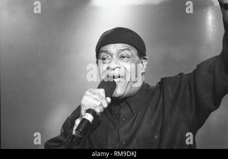 Seven-time Grammy Award winner singer Alwyn Lopez 'Al' Jarreau is shown singing on stage during a 'live' concert appearance. Stock Photo