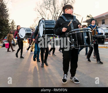 School student band playing instruments in Salida's 3rd annual Lunar New Year Parade. The year of the Pig. Stock Photo