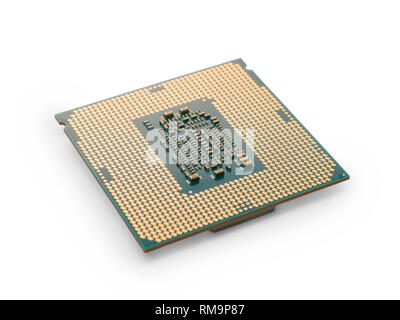 CPU close up with selective focus. Isolated on white, clipping path included Stock Photo