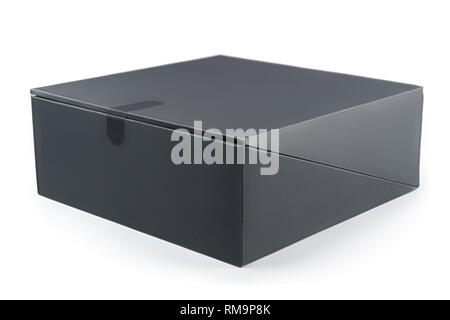Large black sealed box angle view. Isolated on white, clipping path included Stock Photo