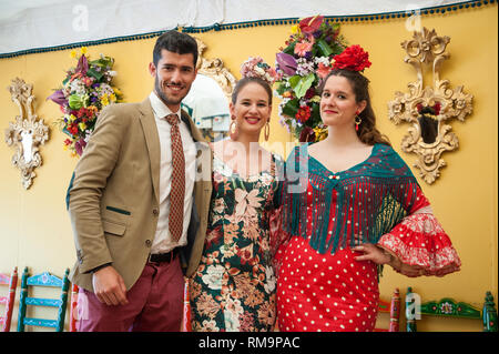 SPAIN, SEVILLE: The ‘Feria de April’, the April Fair, is Seville’s most important festival besides the Semana Santa, the Easter week. A whole neighbou Stock Photo