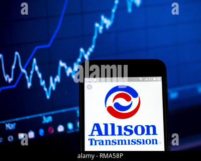 Ukraine. 14th Feb, 2019. Allison Transmission company logo seen displayed on a smart phone. Credit: Igor Golovniov/SOPA Images/ZUMA Wire/Alamy Live News Stock Photo