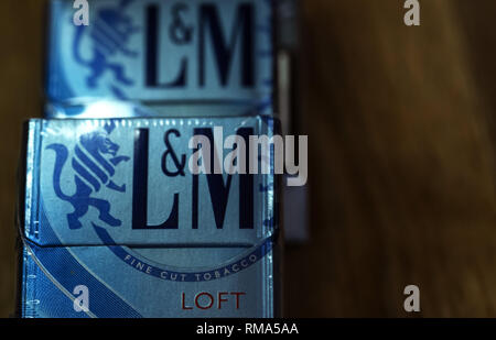 Kiev, Ukraine. 14th Feb, 2019. A pack of Philip Morris International Inc. L&M Loft cigarettes seen in a Tobacco Store. Credit: Igor Golovniov/SOPA Images/ZUMA Wire/Alamy Live News Stock Photo