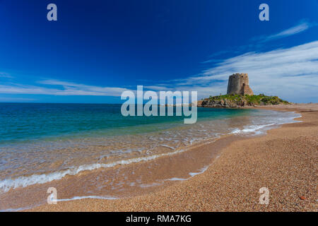 Sardinia landscape. Barisardo beach with the red granite rocks. Stock Photo