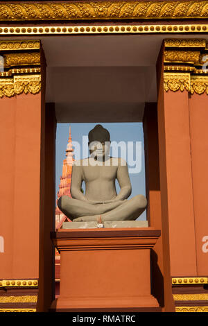 Cambodia, Kampot Province, Kep, Buddha figure in Khmer pagoda Stock Photo