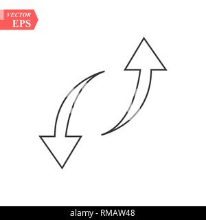 Refresh Arrows thin line flat color icon. Linear vector illustration. Pictogram isolated on white background. Colorful long shadow design.eps 10. Stock Vector