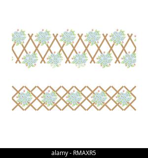 Set of two seamless brown fences with color daisies flower bouquetes isolated on white background Stock Vector