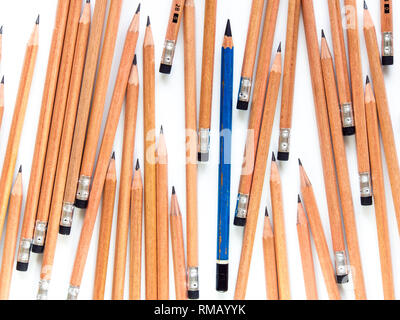 Old EE pencil in the group of new 2B pencils Stock Photo