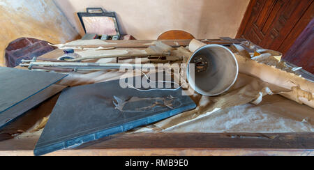 Cairo, Egypt - January 8 2019: Drawing board of late architect Hassan Fathy, Egypt's best-known architect at his architecture studio, located at ottom Stock Photo