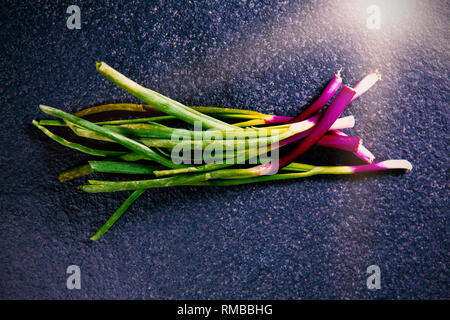 Green vegetables on slate Stock Photo