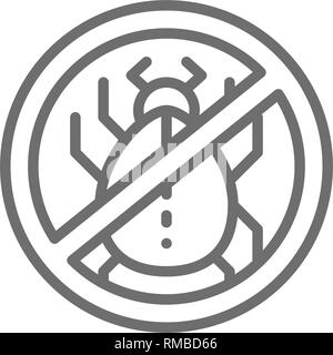 Forbidden sign with dust mites, allergy line icon. Stock Vector