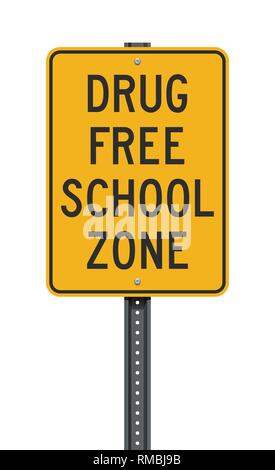 Vector illustration of the Drug Free School Zone yellow sign Stock Vector