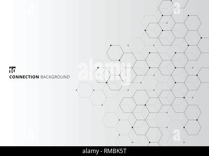 Abstract hexagons with nodes digital geometric with black lines and dots on white background. Technology connection concept. Vector illustration Stock Vector