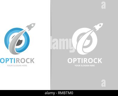 Vector eye and rocket logo combination. Unique vision and flight logotype design template. Stock Vector
