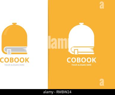 Vector dish and book logo combination. Unique kitchen and bookstore logotype design template. Stock Vector