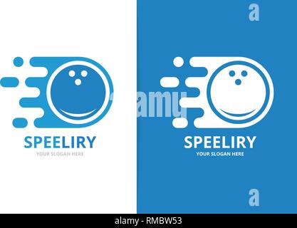 Vector fast bowling logo combination. Unique kegling and quick logotype design template. Stock Vector