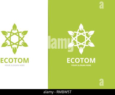 Vector atom and leaf logo combination. Unique science and organic logotype design template. Stock Vector
