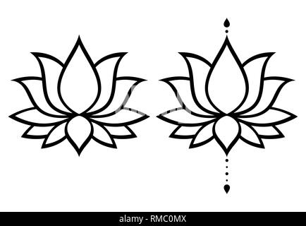 Lotus flower vector design set, Yoga or zen decorative background - boho style Stock Vector