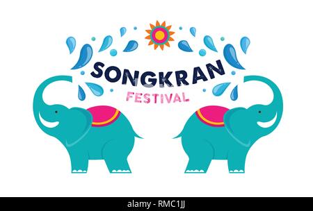 Songkran - water festival in Thailand. Thai new year national holiday. Colorful vector banner and background Stock Vector