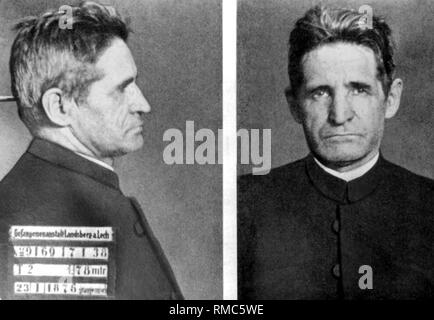 Father Rupert Mayer, taken at the beginning of January 1938 in the Landsberg prison. In 1937 Mayer served a detention of five months in Landberg because of his determined resistance against the National Socialists. Released in the spring of 1938, he was arrested again after the war began. Stock Photo