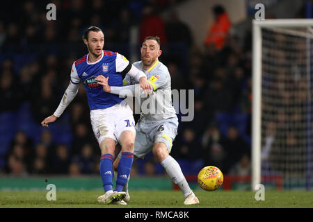 Will Keane of Ipswich Town and Richard Keogh of Derby County - Ipswich Town v Derby County, Sky Bet Championship, Portman Road, Ipswich - 13th Februar Stock Photo