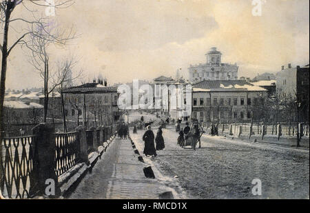 Moscow in Winter. View of the Znamenka Street. Silver Gelatin Photography Stock Photo