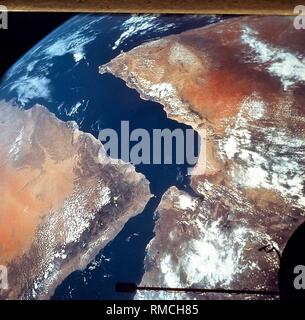 Detailed view of Earth with Ethiopia and Somalia in Northeastern Africa, as well as the Red Sea and the Gulf of Aden. The photo was taken from the Gemini 11. Stock Photo