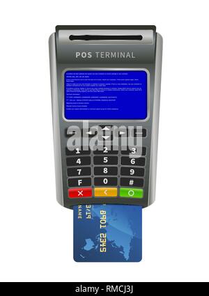 Realistic NFC POS terminal for payment with bug BSOD error message, isolated on white Stock Vector