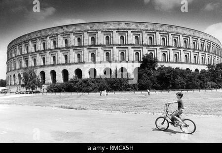 The former Nazi Party Rally Grounds - the Kongresshalle at Dutzendteich - in Nuremberg. The historical model of the Nazi building was the Coliseum in Rome. Stock Photo