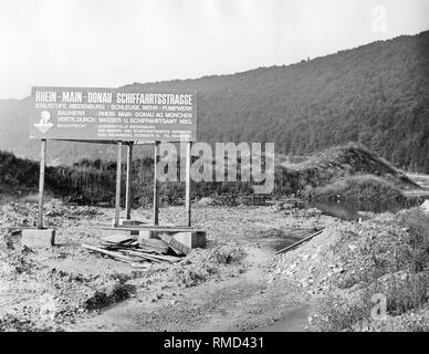 Construction sign in the area of ??the Schleuse Riedenburg, a construction section of the Rhine-Main-Danube Canal in Altmuehltal. Stock Photo