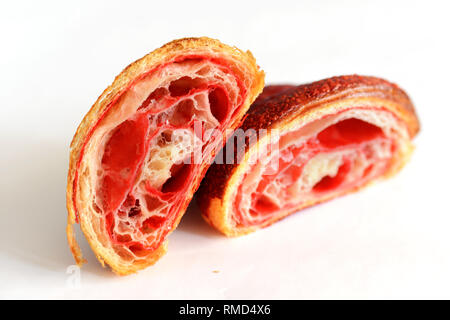 fresh baked red croissant - sliced Stock Photo