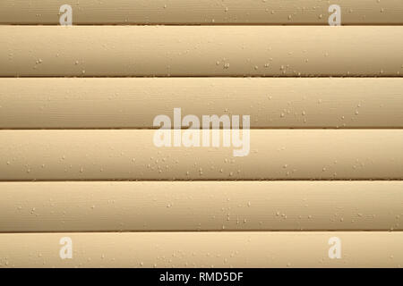 Horizontal beige siding panels protects building from bad weather conditions as background front view close up Stock Photo
