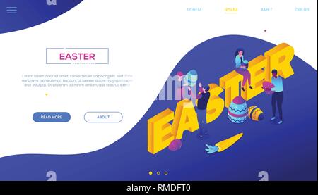 Happy Easter - colorful isometric vector web banner Stock Vector