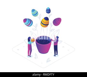 Happy Easter - modern colorful isometric vector illustration Stock Vector