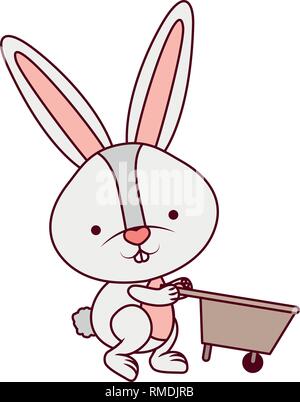 bunny with wheelbarrow isolated icon Stock Vector