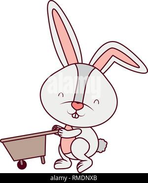bunny with wheelbarrow isolated icon Stock Vector