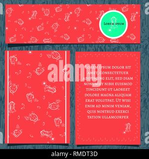 Set of templates for flyers and banners of a cosmetic center, a flower shop or a perfumery. Brochure design with white contour flacons and floral Stock Vector