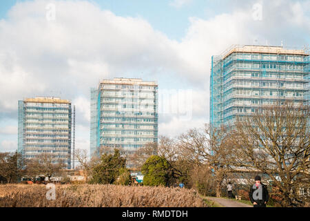 High rise buildings by the Woodberry Down Nature reserve, Manor House, Stoke Newington, Hackney, North London, London, UK Stock Photo