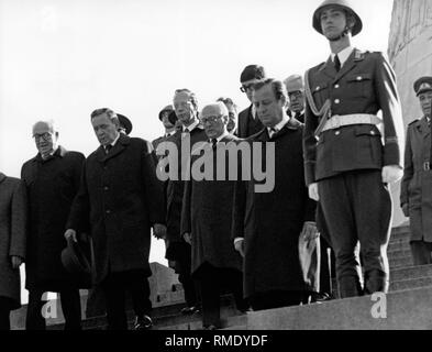 Erich Honecker (3rd from the right) with the Soviet Foreign Minister Andrei Gromyko (2nd from left) on his way to the parade on the 35th anniversary of the GDR in East Berlin. In the second row 1st from right: Willi Stoph. Stock Photo