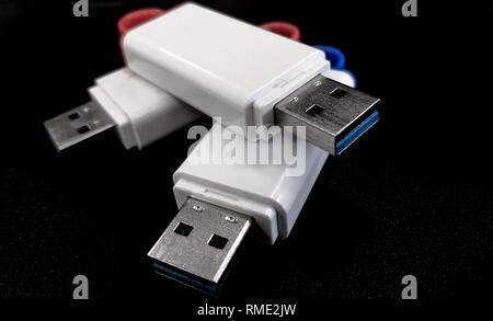 USB stick with dark black background Stock Photo