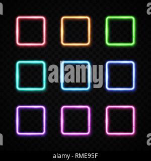 Neon light banners set. Halogen or led lamp square Stock Vector