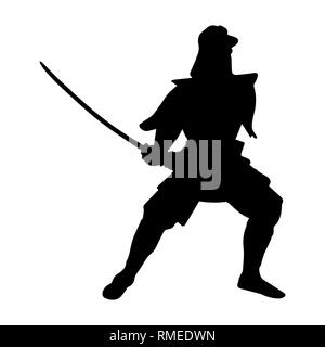 Silhouette of a Japanese samurai warrior, simple drawing Stock Vector