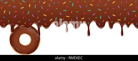 sweet melting chocolate icing with colorful sprinkles and choco donut vector illustration EPS10 Stock Vector